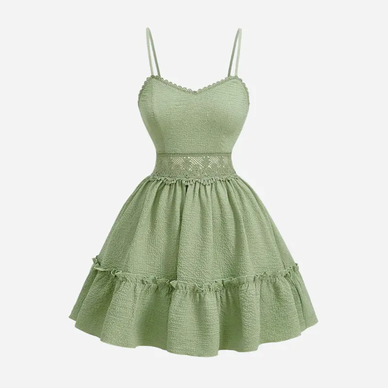 SHEIN MOD Women's Solid Color Lace Patchwork Spaghetti Strap Dress