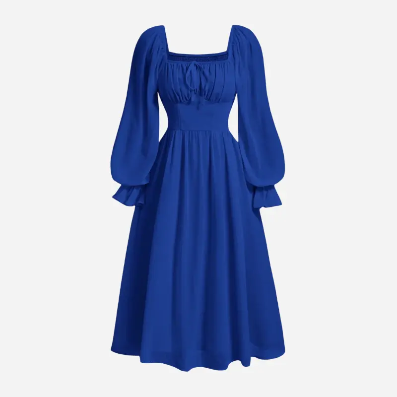 TOOSIS Dress for Women's High Waist Square Neck Flared Sleeve Ruched Bust Dress Party Long Sleeve Dress