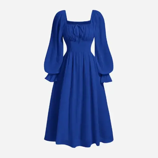 TOOSIS Dress for Women's High Waist Square Neck Flared Sleeve Ruched Bust Dress Party Long Sleeve Dress